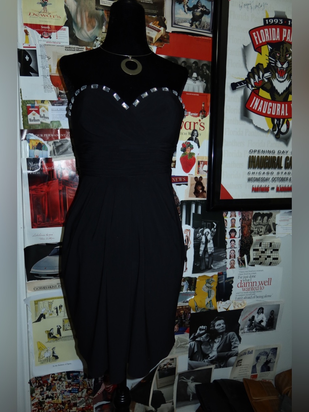 Alyce Paris Black Strapless Cocktail Dress with Rhinestone Trim
